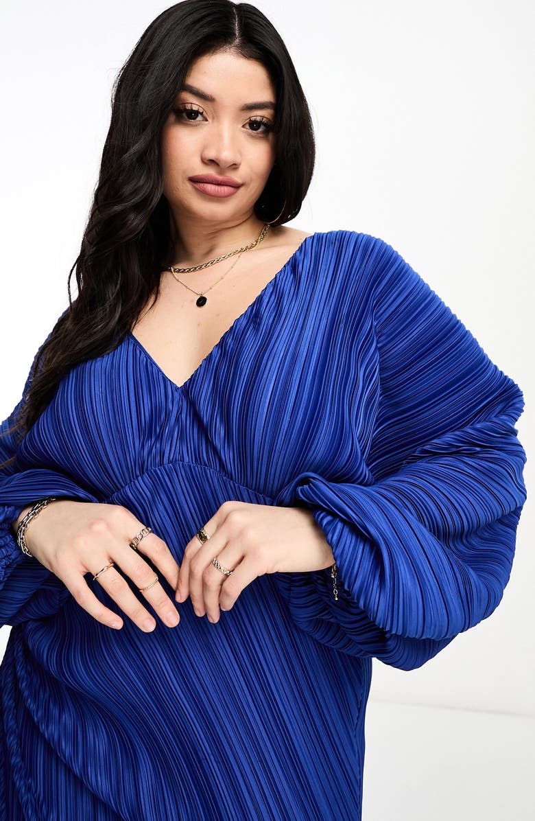 ASOS DESIGN Curve Plissé Long Sleeve Dress, Alternate, color, 