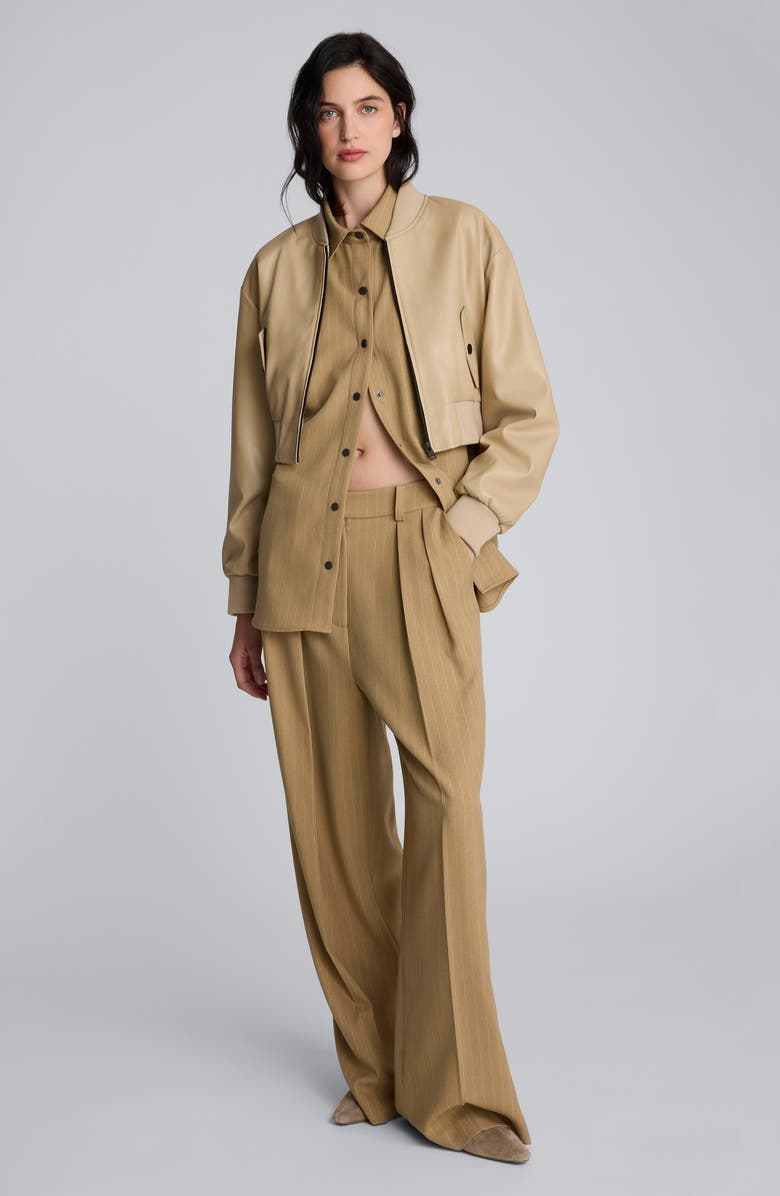 Kenneth Cole Pinstripe Double Pleat High Waist Wide Leg Pants, Alternate, color, Amber Melange/ White