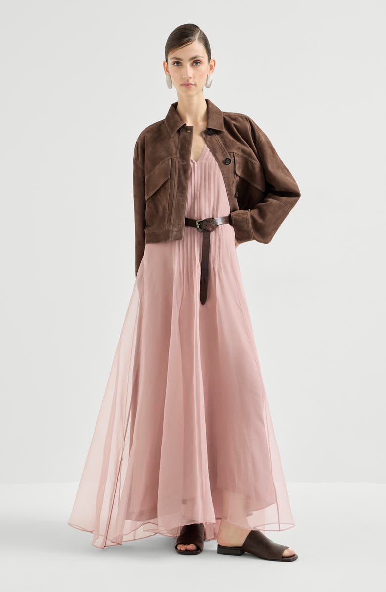 Brunello Cucinelli Crispy silk dress with monili, Alternate, color, Pink