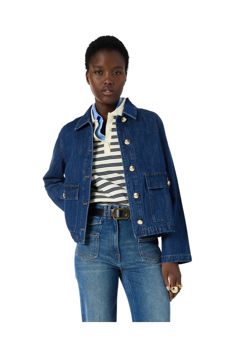 Taina Button Front Pocket Denim  Jacket, Main, color, Jeans