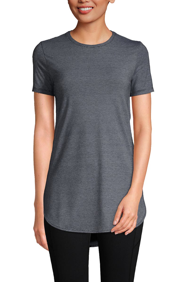 Lands' End Moisture Wicking UPF Sun Short Sleeve Curved Hem Tunic Top-Print, Main, color, 