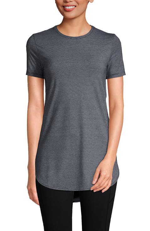 Moisture Wicking UPF Sun Short Sleeve Curved Hem Tunic Top-Print