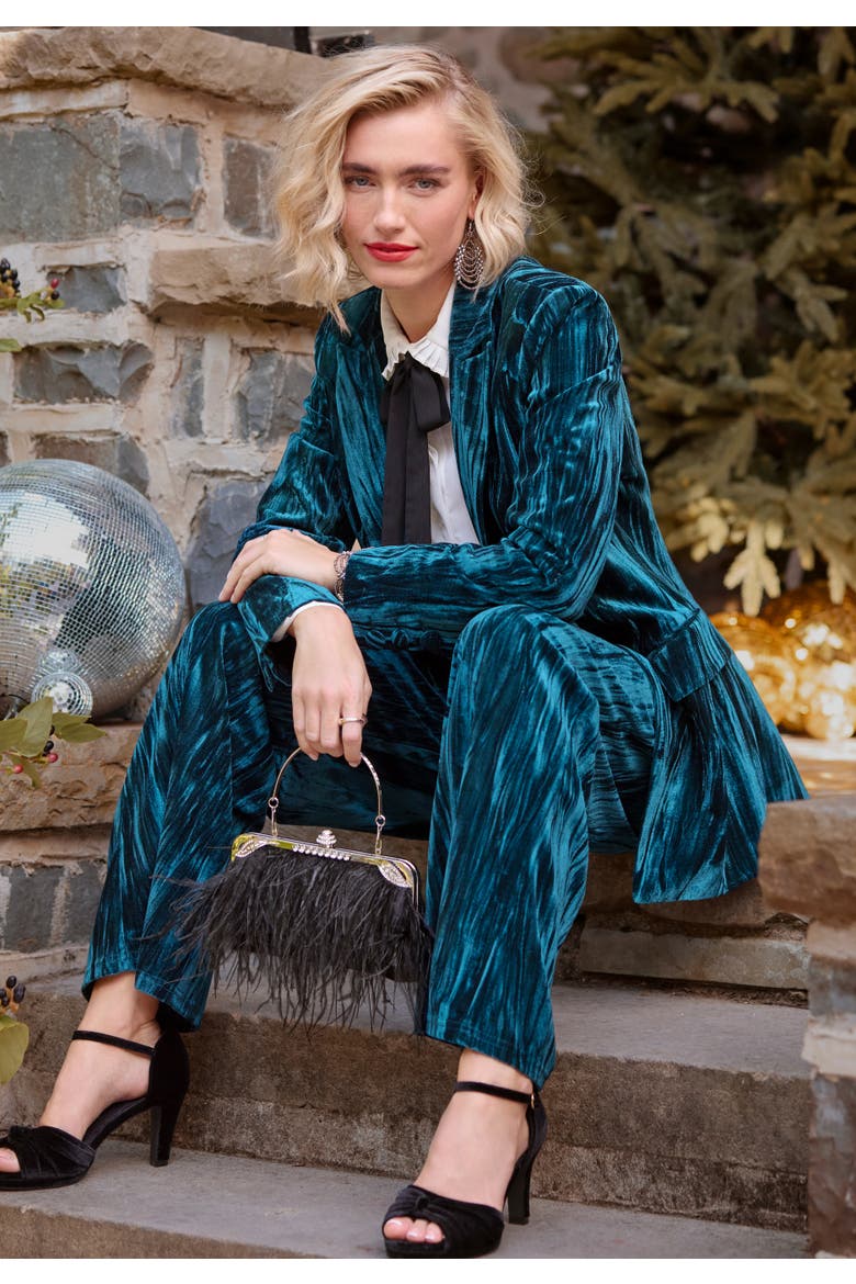 Crinkle Velvet Trouser, Main, color, TEAL