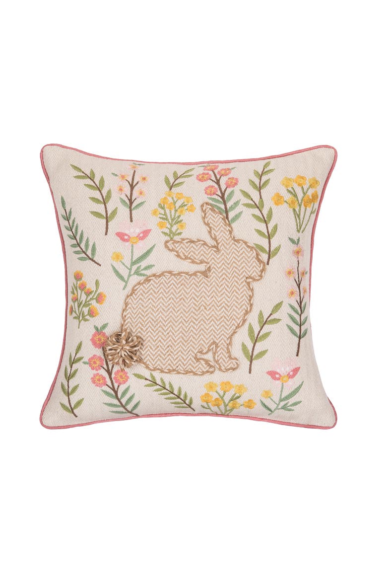 Garden Easter Bunny Rabbit Flowers Accent Throw Pillow 16" x 16", Main, color, Brown