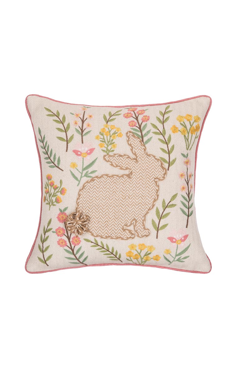 C&F Home Garden Easter Bunny Rabbit Flowers Accent Throw Pillow 16" x 16", Main, color, Brown