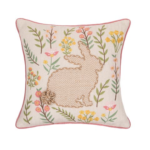 Garden Easter Bunny Rabbit Flowers Accent Throw Pillow 16" x 16"