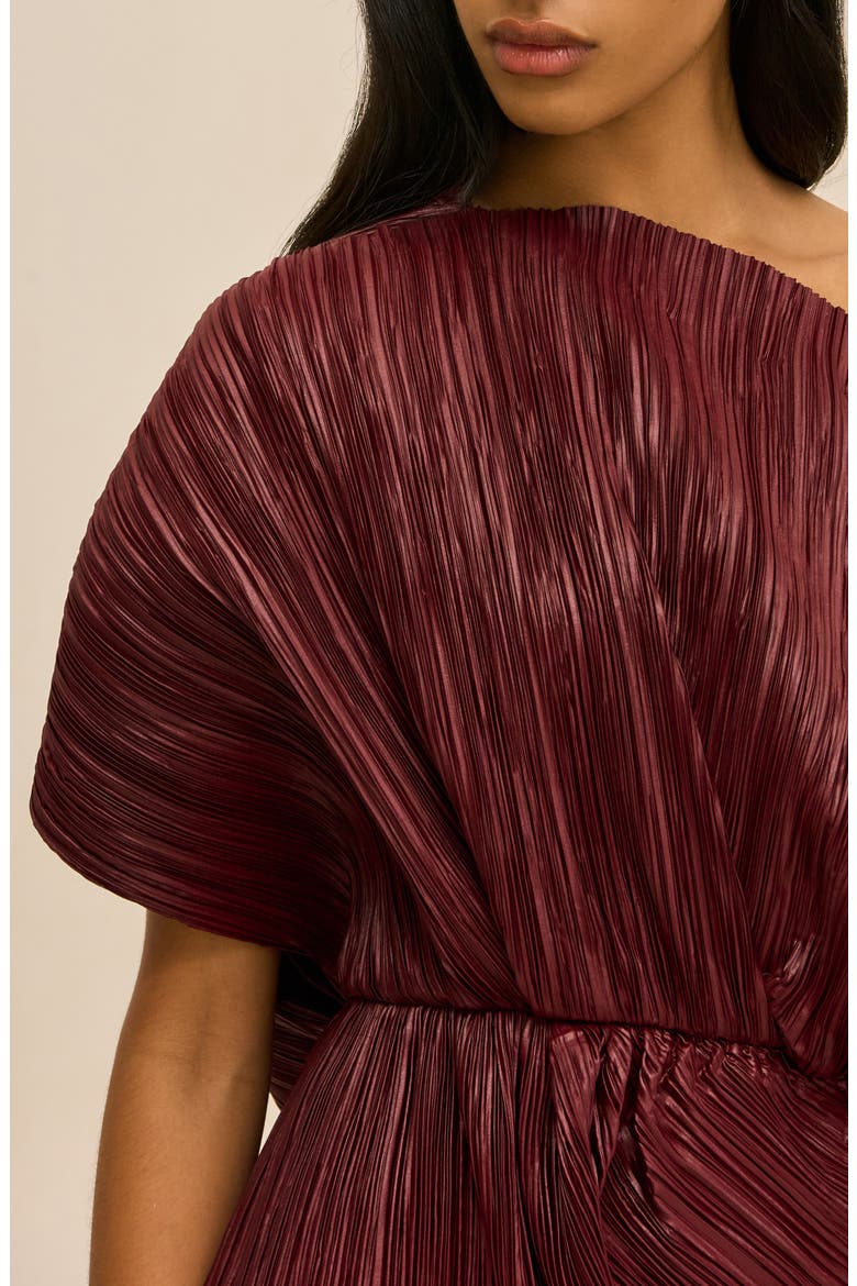 One-Shoulder Pleated Top, Alternate, color, WINTER PLUM