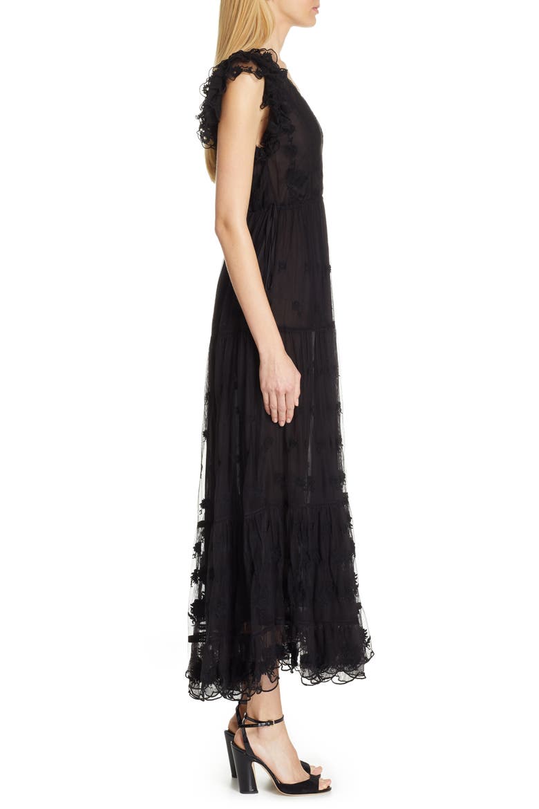 Fifi Embroidered Tulle Maxi Dress, Alternate, color, RAVEN