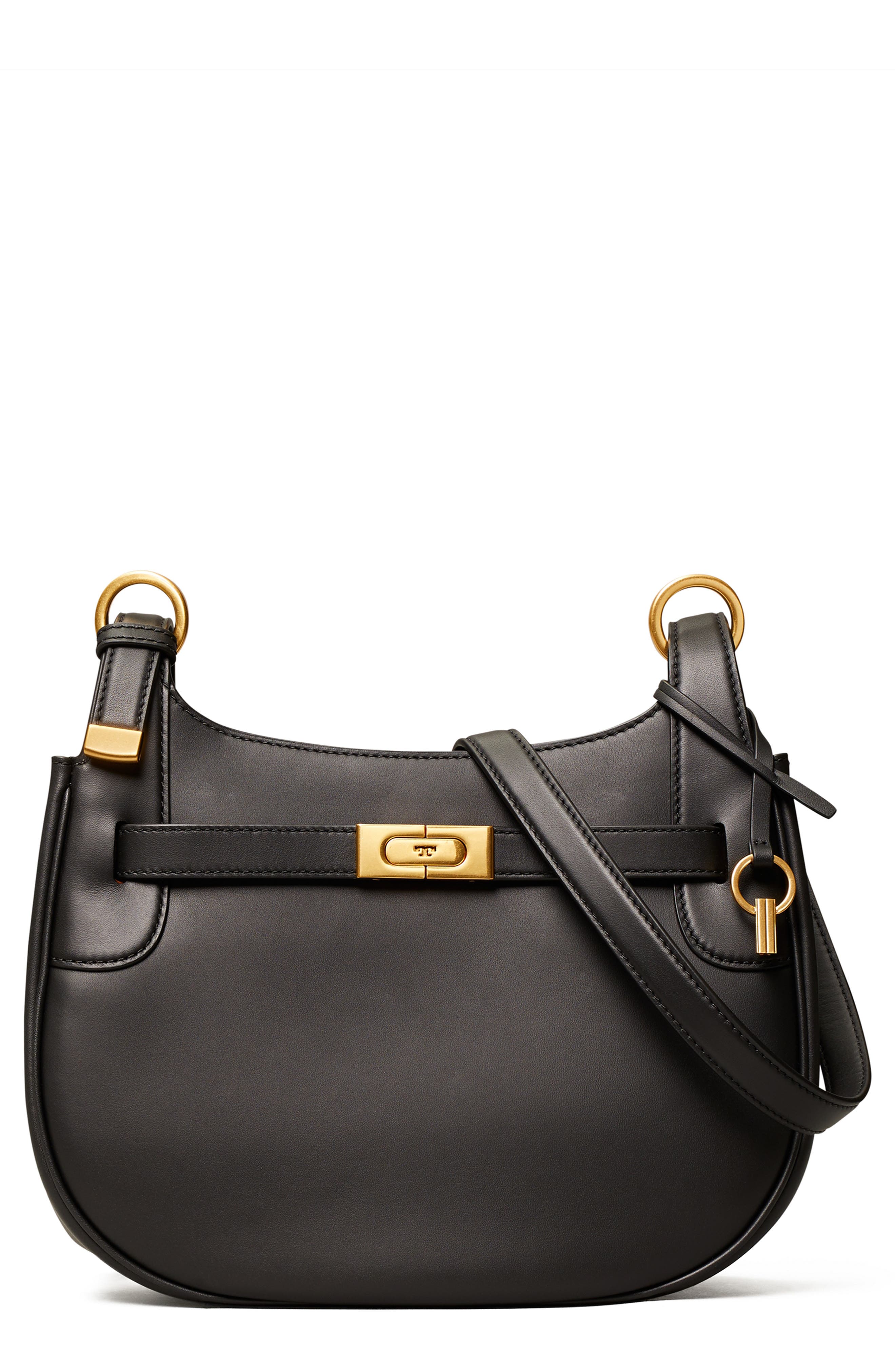 Tory Burch Lee Radziwill Leather Saddle Bag, Main, color, 
