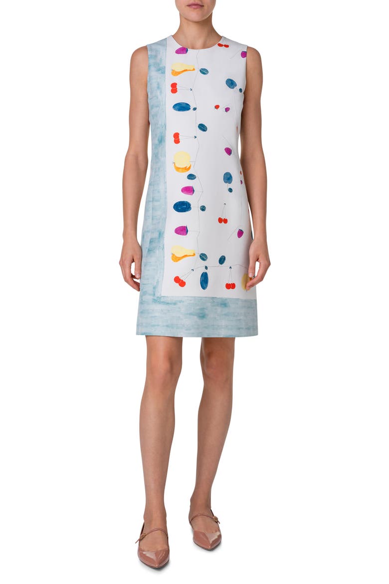 Fruit Print Cotton & Silk Blend Sheath Dress, Main, color, GREIGE-MULTICOLOR