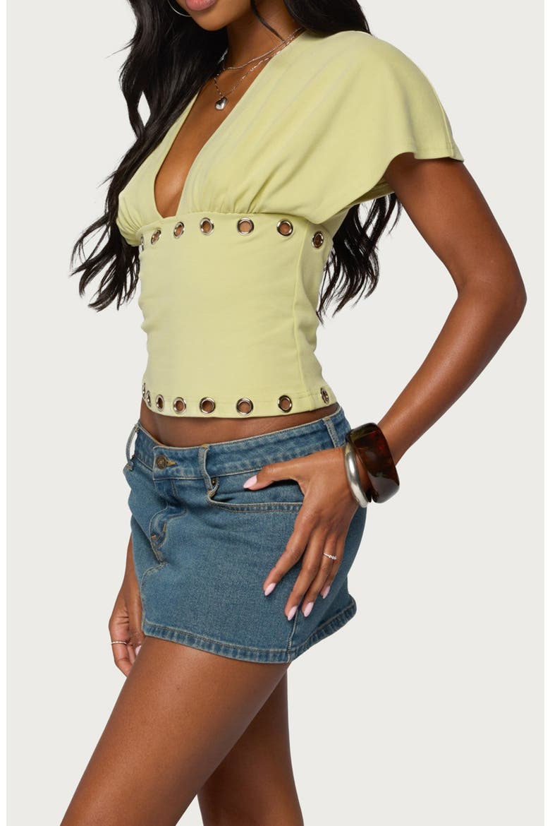 Grommet Flutter Plunge Neck Top, Alternate, color, GREEN
