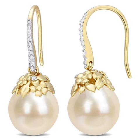 Cultured Pearl & Diamond Hook Earrings 14k