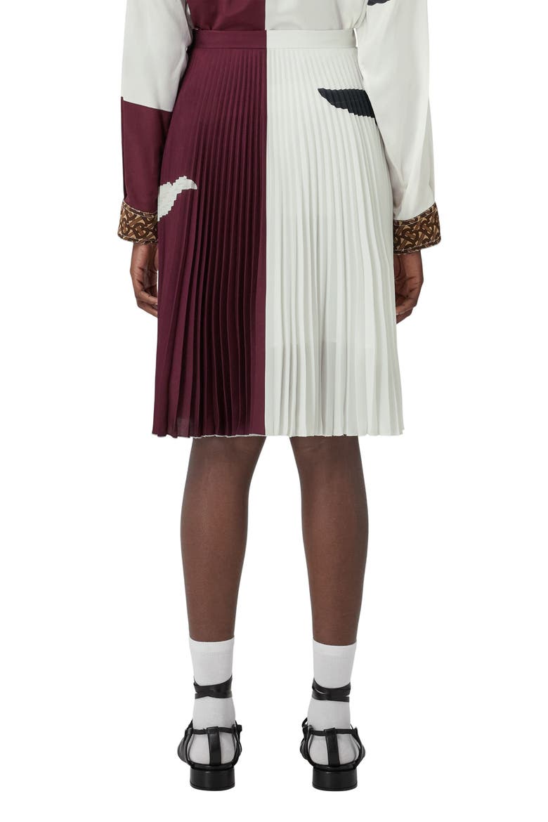 Rersby Swan Print Colorblock Pleated Skirt, Alternate, color, DEEP MAROON IP PAT
