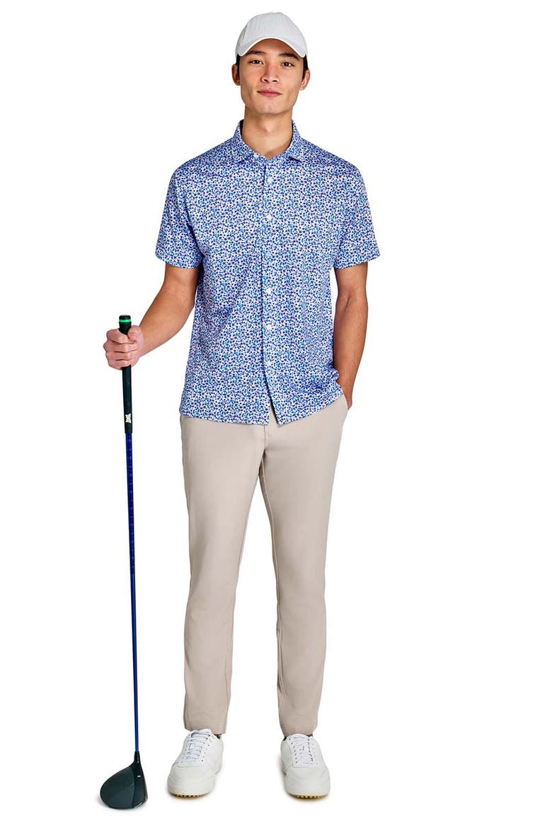 Regular Fit Clustered Floral Recycled Performance Golf Button-Down Shirt, Alternate, color, WHITE/BLUE