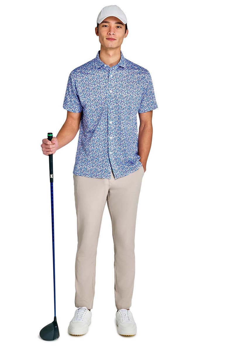 CONSTRUCT Regular Fit Clustered Floral Recycled Performance Golf Button-Down Shirt, Alternate, color, White/Blue