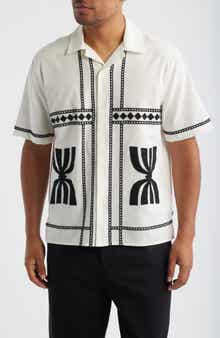 Didcot Embroidered Short Sleeve Cotton & Linen Button-Up Shirt