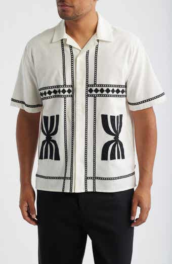 Didcot Embroidered Short Sleeve Cotton & Linen Button-Up Shirt