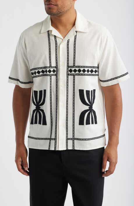 Didcot Embroidered Short Sleeve Cotton & Linen Button-Up Shirt
