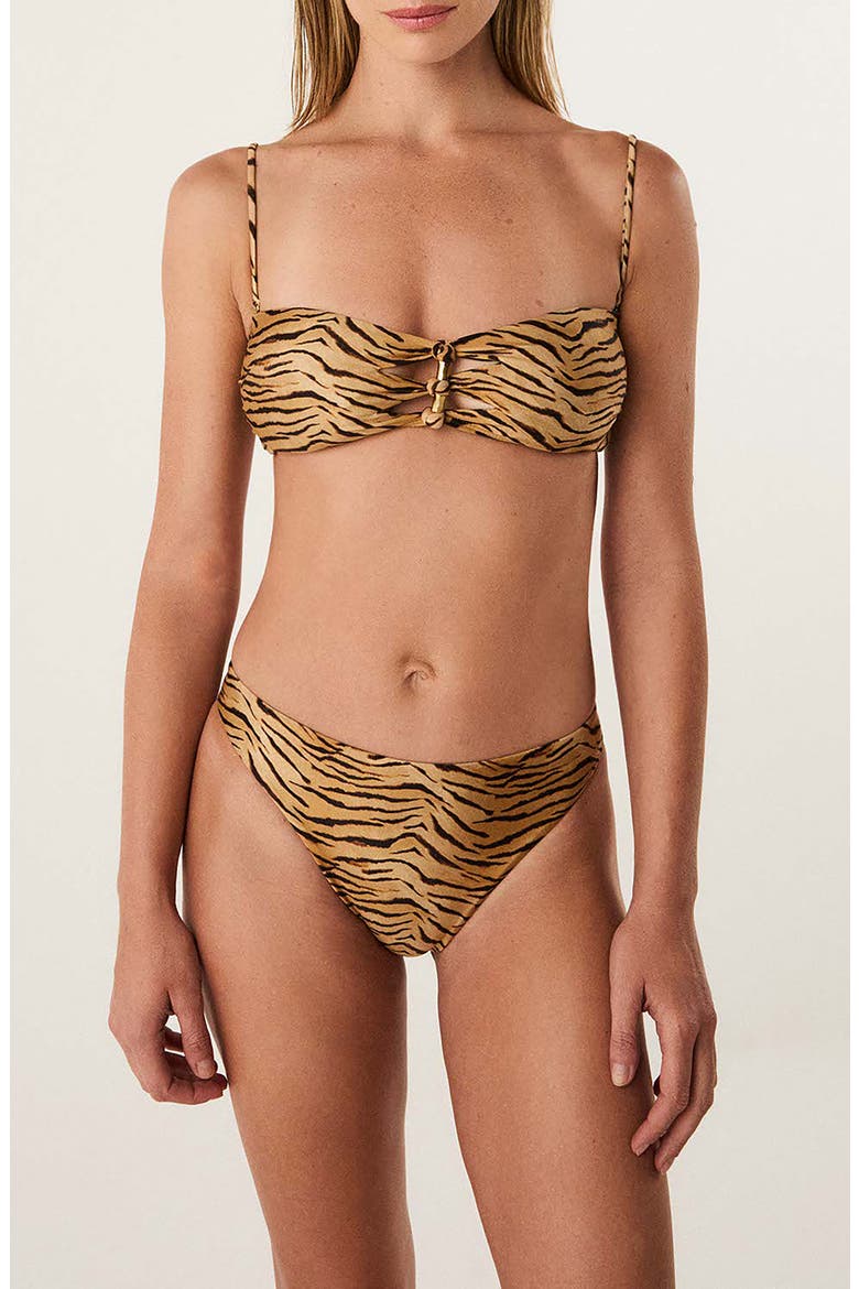 Megan Tiger Print Cutout Knotted Bandeau Bikini Top, Alternate, color, MULTI