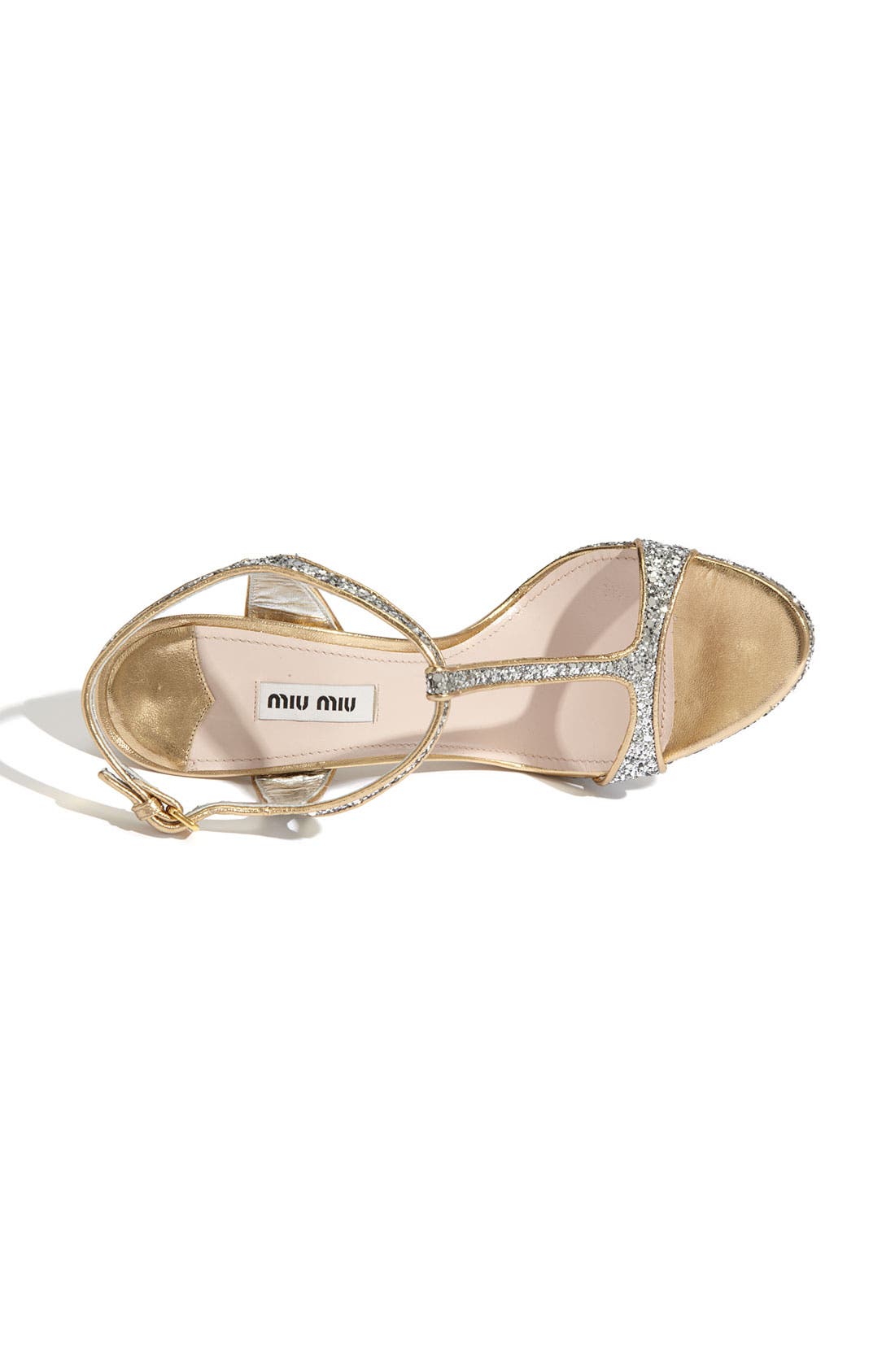 Miu Miu Glitter T-Strap Platform Sandal, Alternate, color, 
