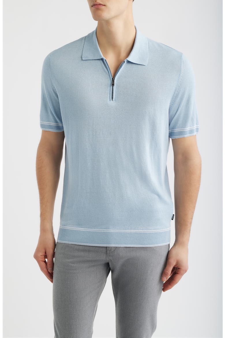 Norbertino Cotton Short Sleeve Tipped Sweater, Main, color, LIGHT/ PASTEL BLUE