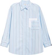 Lafayette 148 New York Amagansett Stripe Oversize Cotton Poplin Button-Up Shirt
