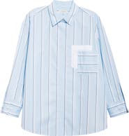 Lafayette 148 New York Amagansett Stripe Oversize Cotton Poplin Button-Up Shirt