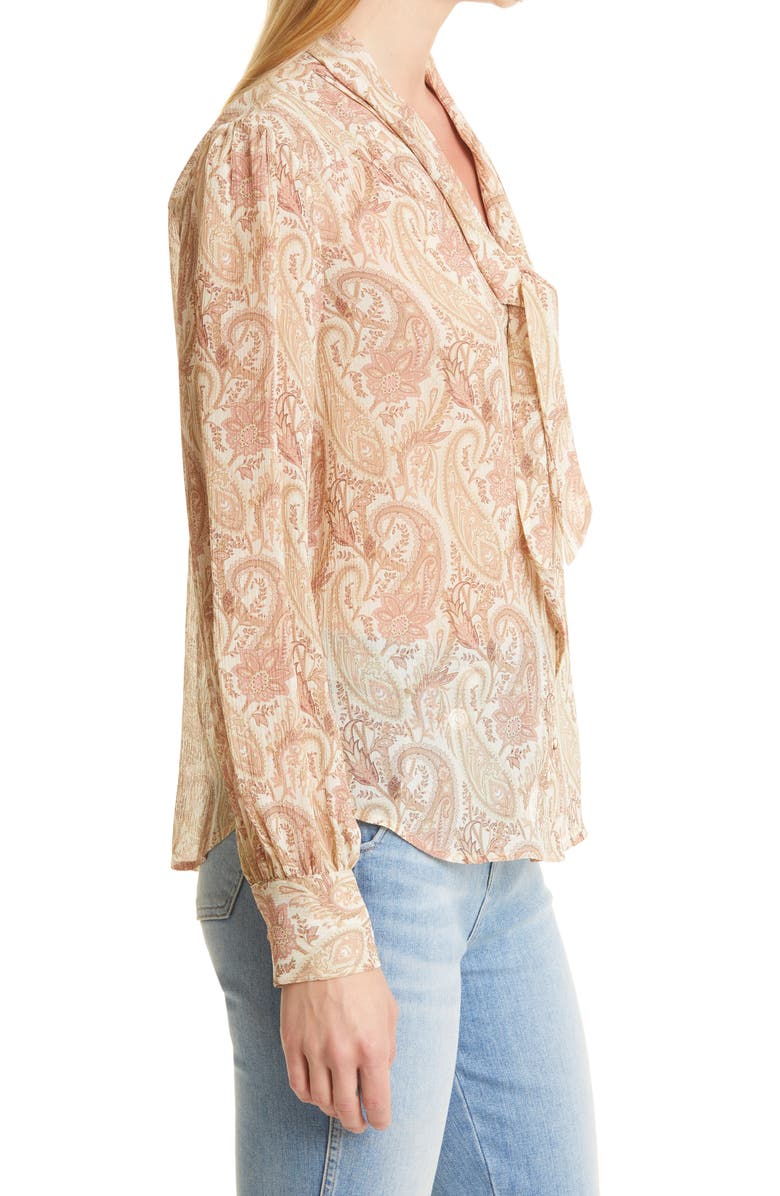 PAIGE Cleobelle Tie Neck Silk Blouse, Alternate, color, 