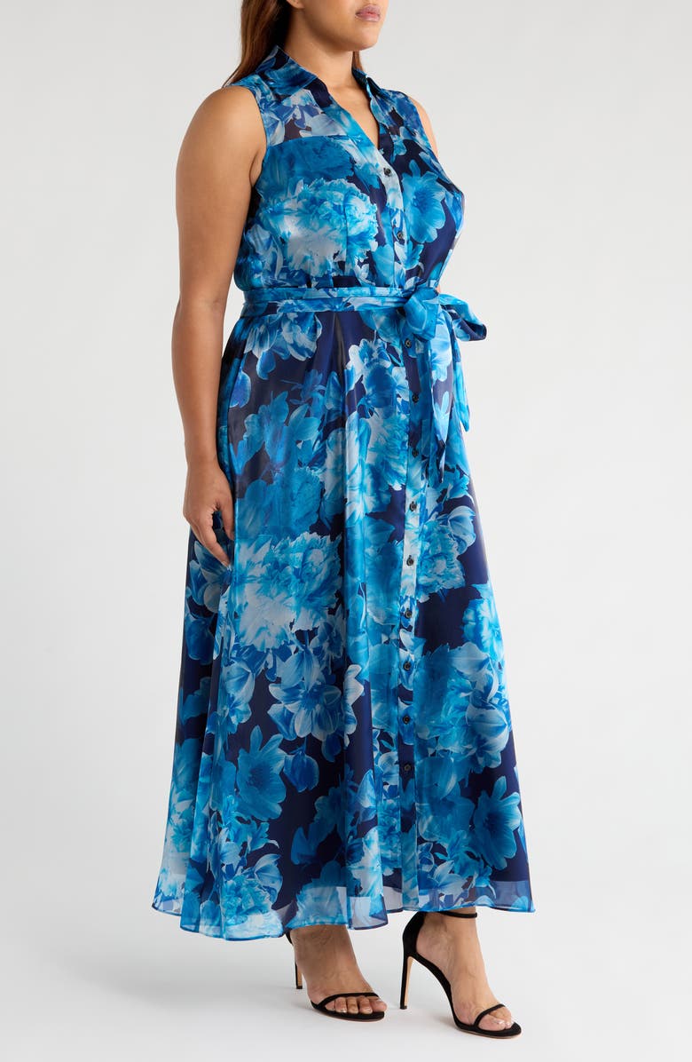 Julia Jordan Floral Sleeveless Organza Gown, Alternate, color, Blue Multi