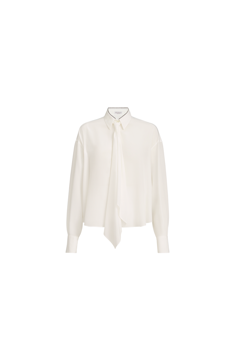 Brunello Cucinelli Silk shirt with tie, Alternate, color, White