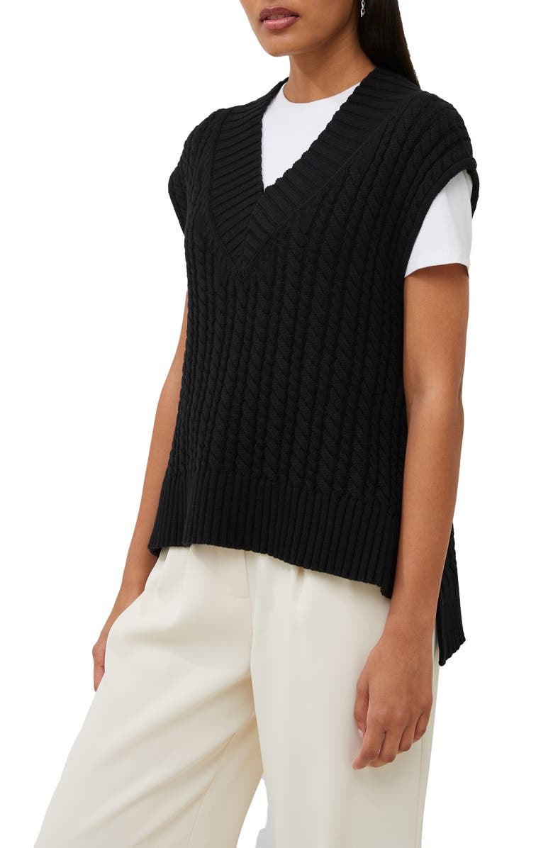 French Connection Mozart Cable Stitch Cap Sleeve V-Neck Sweater, Alternate, color, 