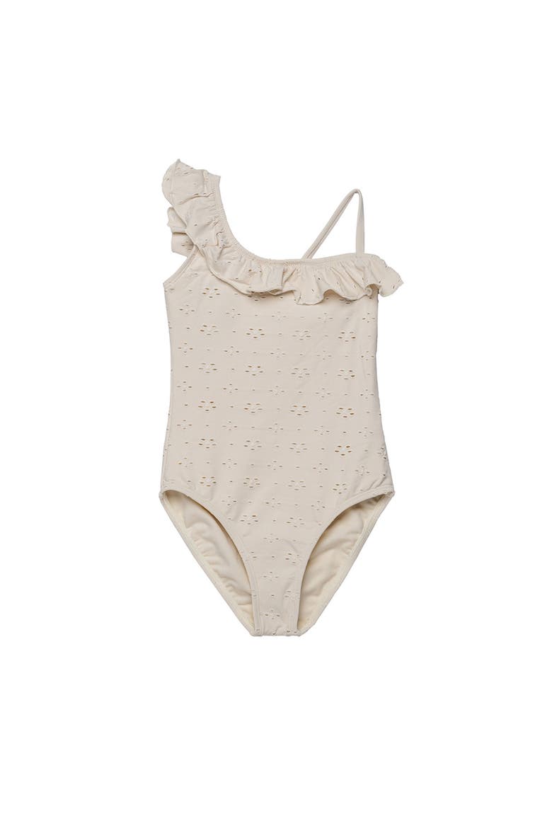 Little Lace Ruffle Asymmetrical One Piece, Main, color, Ivory