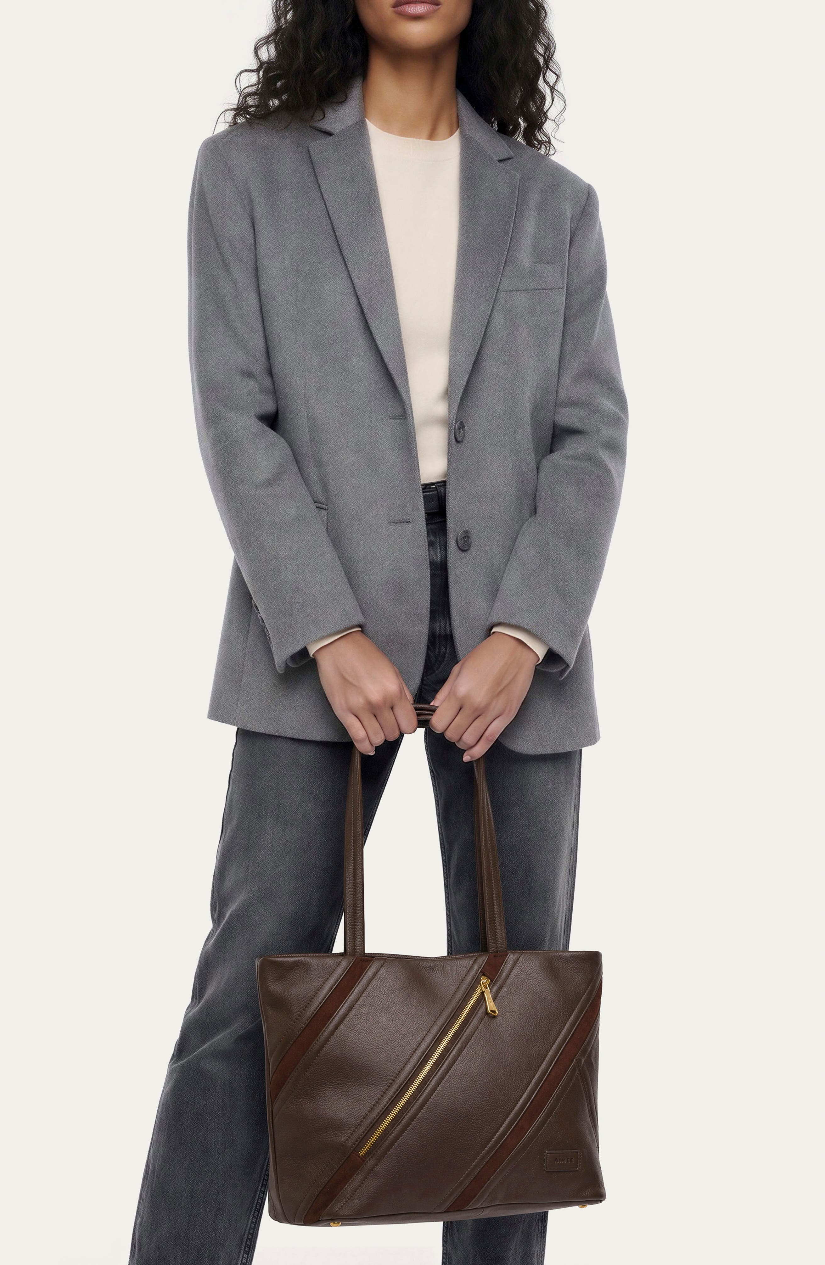 Avenue Top Zip Leather Tote, Alternate, color, FUDGE