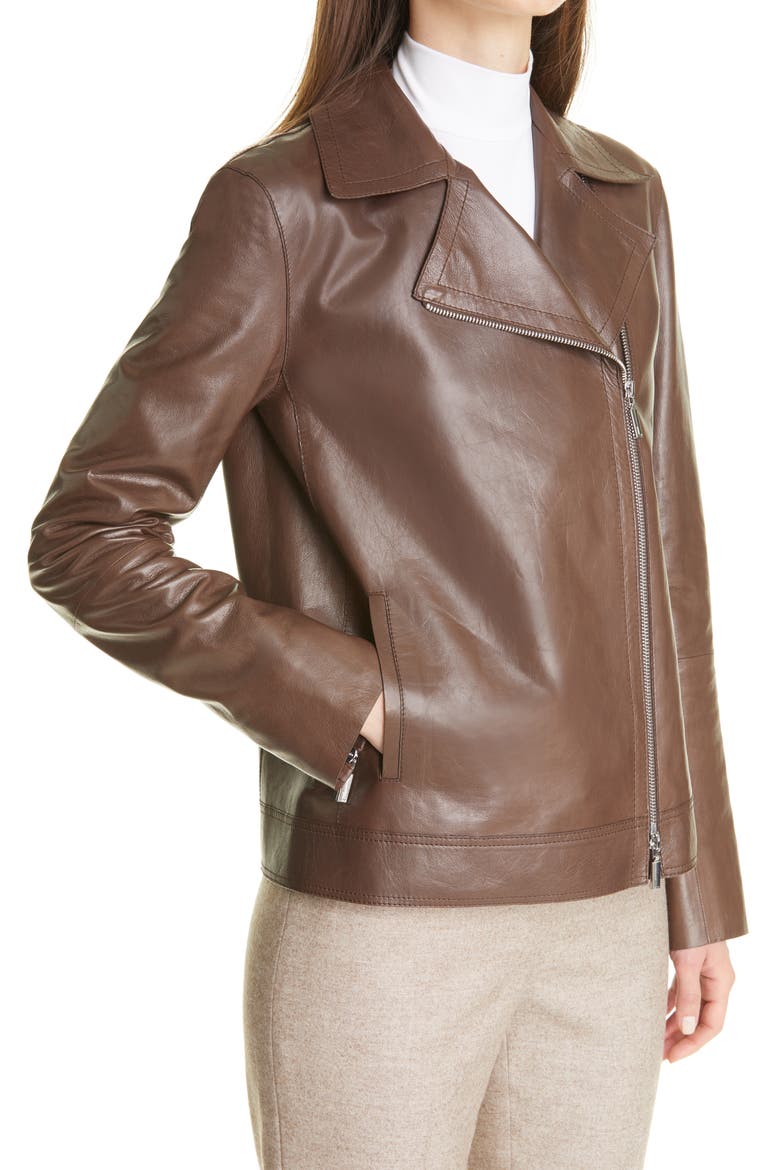 Aisling Lambskin Leather Moto Jacket, Alternate, color, BROWNSTONE
