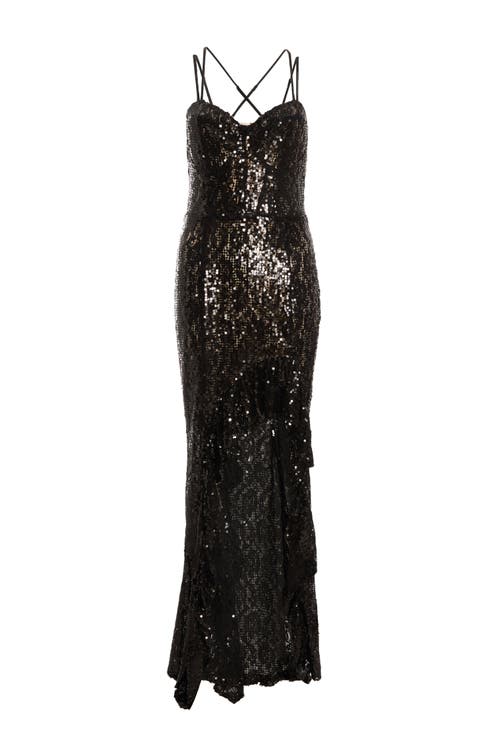 Quiz Sequin Strap Fishtail Maxi Dress In Black