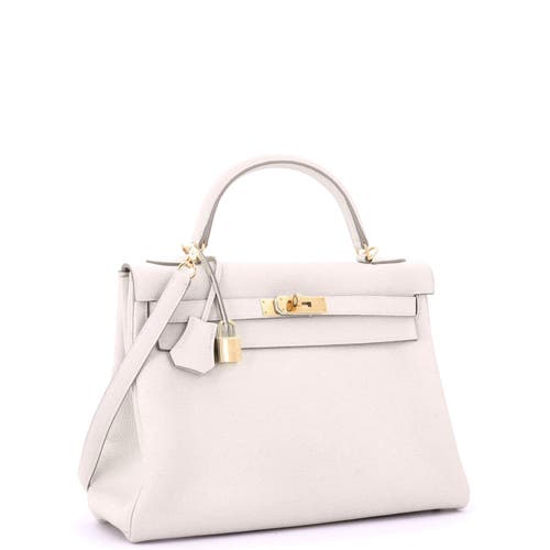 Pre-owned Hermes  Hermes Kelly Handbag Light Togo With Gold Hardware 32 In White