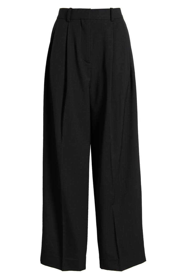 Pleat Front Twill Wide Leg Pant, Alternate, color, BLACK DARK TWILL
