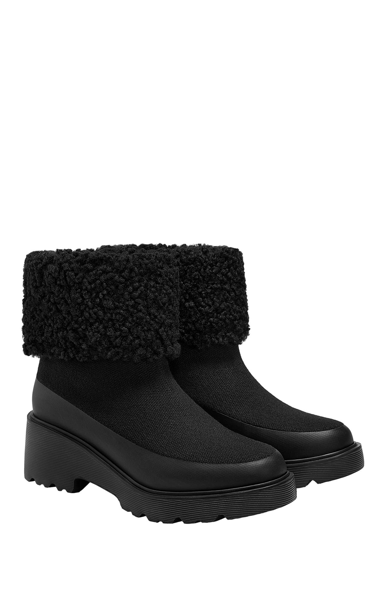 Faux Fur Platform Chunky Wedge Boots, Main, color, Black