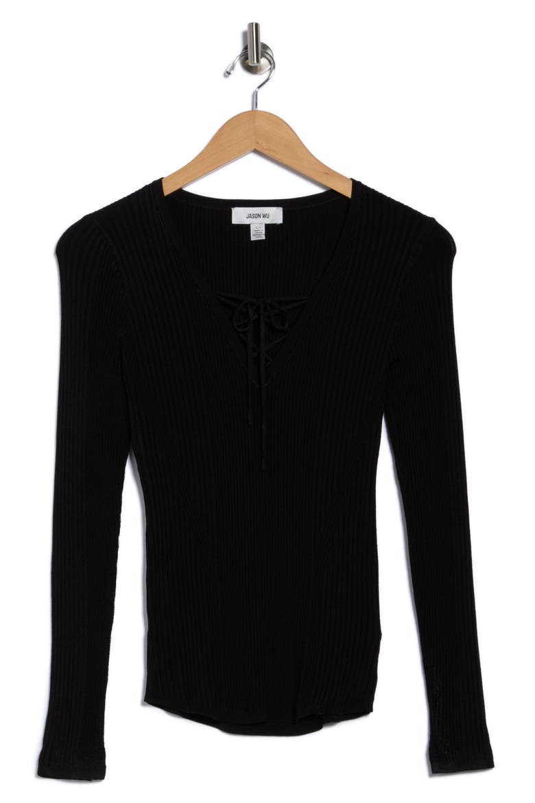 Crisscross Tie Sweater, Alternate, color, BLACK