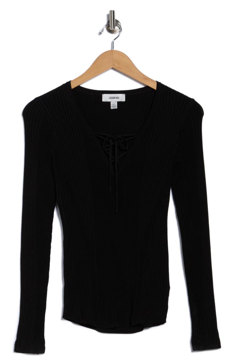 JASON WU Crisscross Tie Sweater, Alternate, color, Black