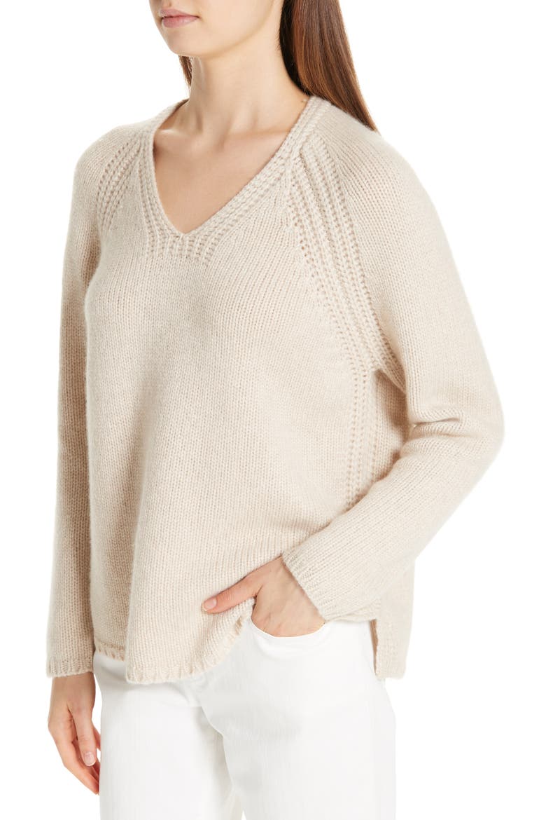 V-Neck Cashmere Sweater, Alternate, color, MAPLE OAT