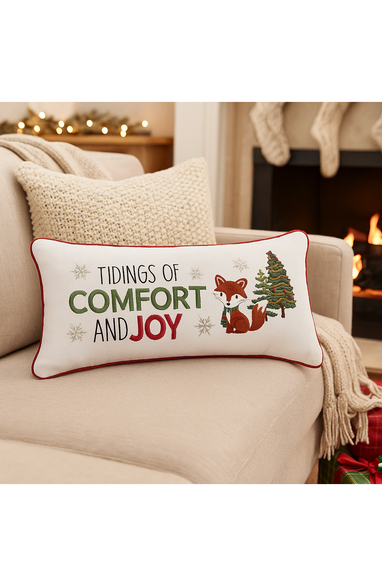 C&F Home Woodland Fox Pine Trees "Comfort & Joy" Accent Pillow, 10" x 20", Alternate, color, Green