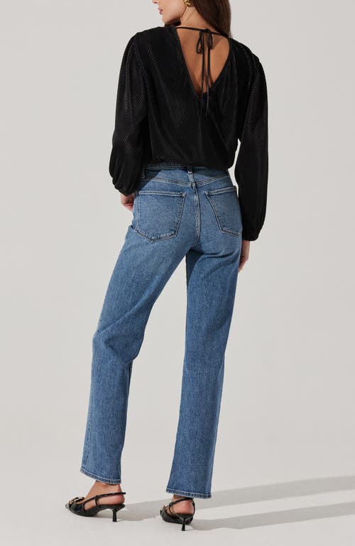 Astr The Label Plissé Tie Back Top In Black