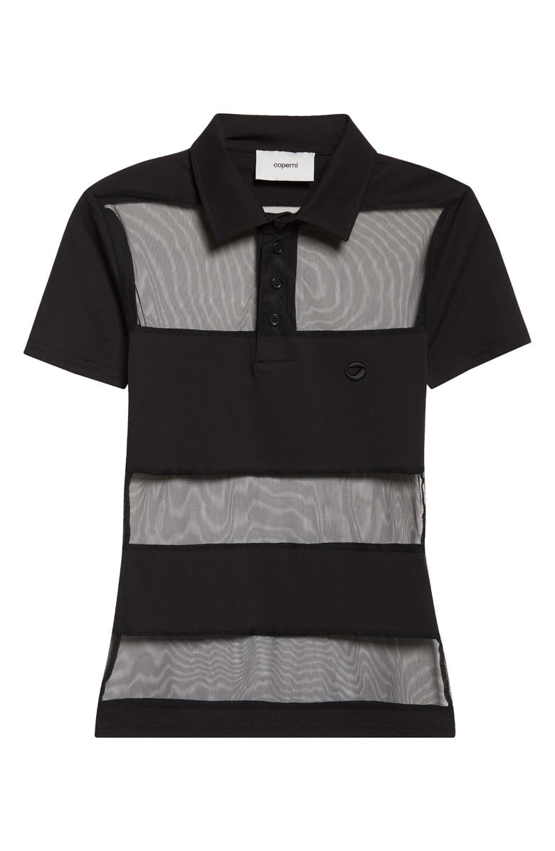Coperni Stripe Sheer Polo, Main, color, Black Black