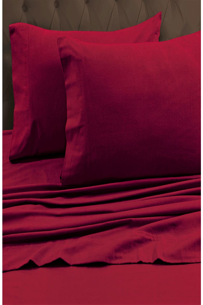 Solid Cotton Flannel Sheet Set, Alternate, color, DEEP RED