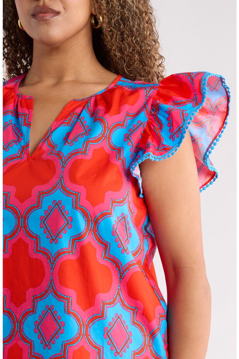 Devant Carya Ruffle Cotton Top, Alternate, color, RED BLUE