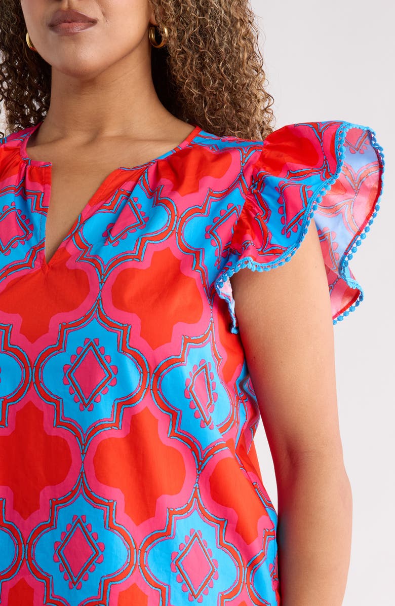 SUGARLIPS Devant Carya Ruffle Cotton Top, Alternate, color, Red Blue