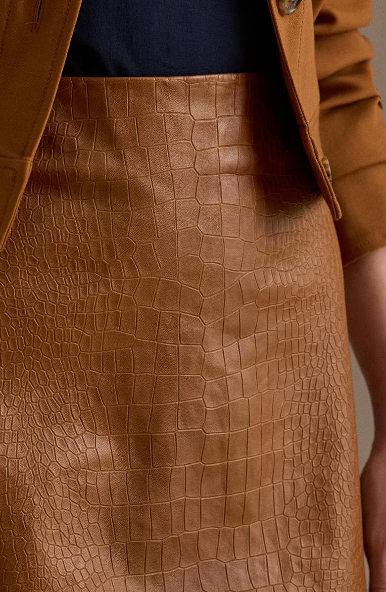 Lauren Ralph Lauren Croc Embossed Lambskin Leather Miniskirt, Alternate, color, Cuoio