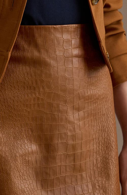 Ralph Lauren Lauren Croc Embossed Lambskin Leather Miniskirt In Brown