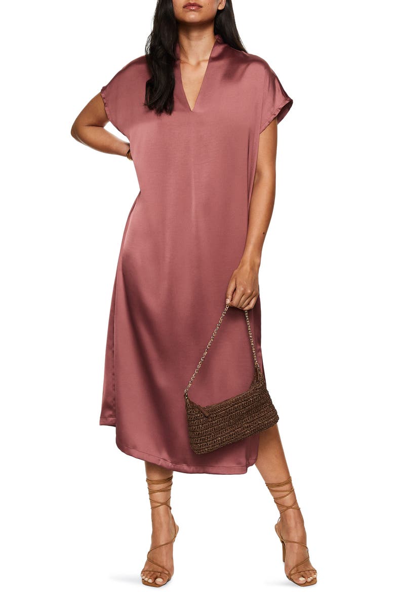 MANGO Satin Shift Midi Dress, Main, color,